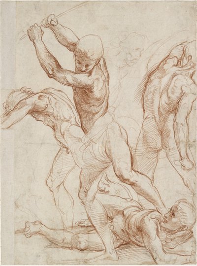 Recto : Combat de cinq hommes. Verso : Quelques légères études de figures - Raffaello Sanzio Raphael